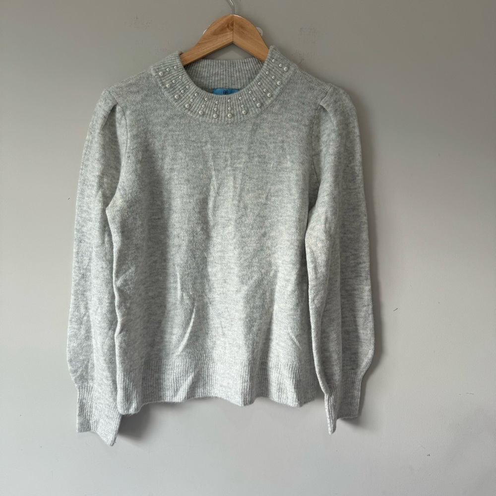Gray Sweater with Pearl Embellishments